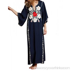 Omerker Women's Beach Dress V Neck Bathing Suit Swimsuit Cover Up Long Maxi Dress 02 Blue B07MDC7RYB